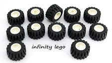 12 LEGO White Wheels Tyre, Tire 21 x 12mm Offset Tread Notched (12 Pieces)