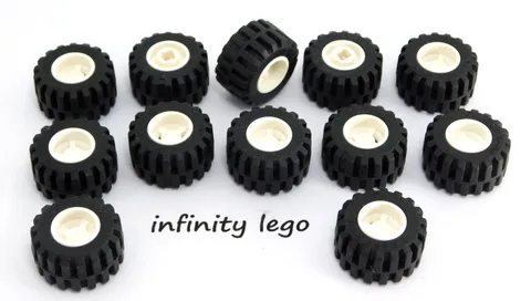 12 LEGO White Wheels Tyre, Tire 21 x 12mm Offset Tread Notched (12 Pieces)