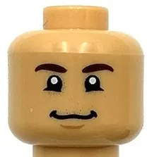 Lego New Medium Tan Minifigure Head Dual Sided Dark Brown Eyebrows Chin Dimple