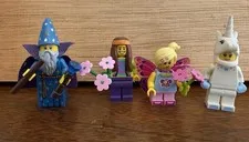 Lego Minifigures: Wizard, Unicorn, Fairy w/flowers, Hippie w/flowers - Preowned