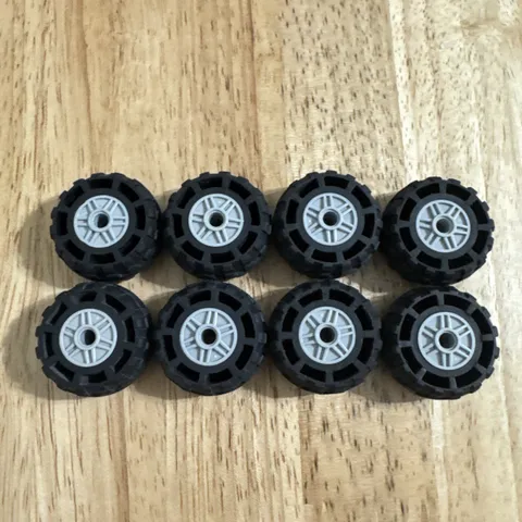 (8) LEGO Tire Lot- 37x18R Wheels-Off set Treads-GRAY RIMS