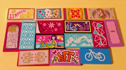 Lego 2x4 Tiles - LOT OF 15 - Prints or Stickers - All Different Disigns/Patterns