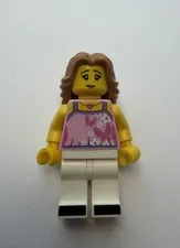 LEGO City Woman Pink Halter Top Butterflies Brunette Heart Necklace Minifigure