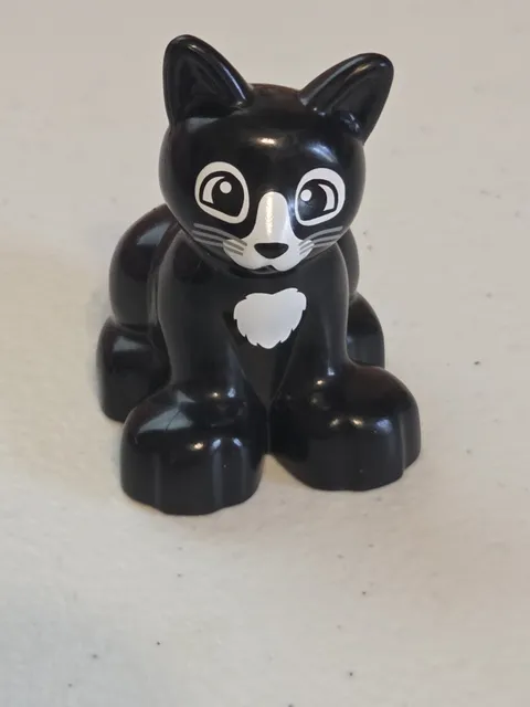 Vintage Replacement LEGO DUPLO Black With White KITTEN CAT Figure RETIRED