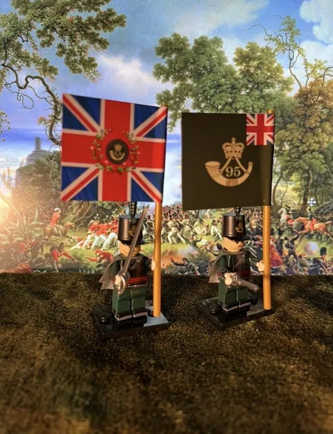 2x Minis 95th Rifles Napoleonic British Infantry +2 Flags LEGO Flagpoles Waterlo