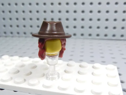 LEGO Dark Brown Brimmed Hat w/ Dark Red Hair Minifig AY