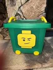 Lego Green Wheeled Rolling Storage Bin Basket 21.5 QT 13" x 13" Handle EUC
