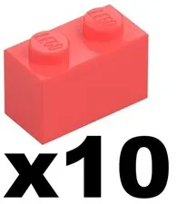Lego New Part 3004 - Qty 10 - BRICK Coral 1 x 2 Stud Pieces D911