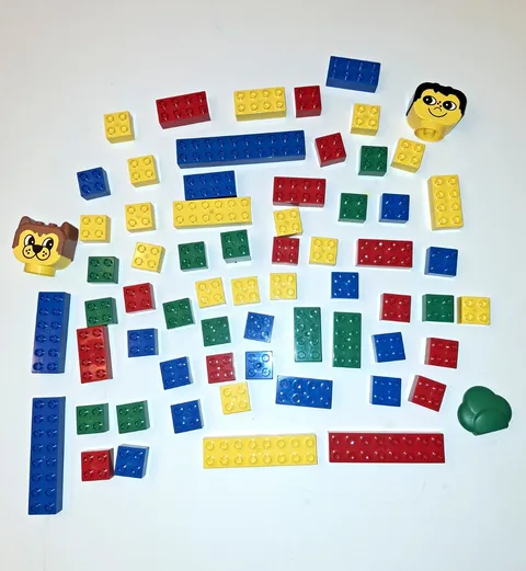 LEGO DUPLO Bulk Lot Assorted Multicolor Plastic Bricks w/ Dog & Figure Head 2+