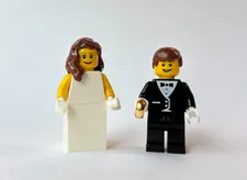 Lego Wedding Bride & Groom Minifigure Lot Couple Ring Vintage brown cmf