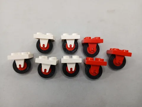 Lego 2 x 2 w/ Wheel Holder Bottom Single Wheel Type Lot Of 8 Red/White