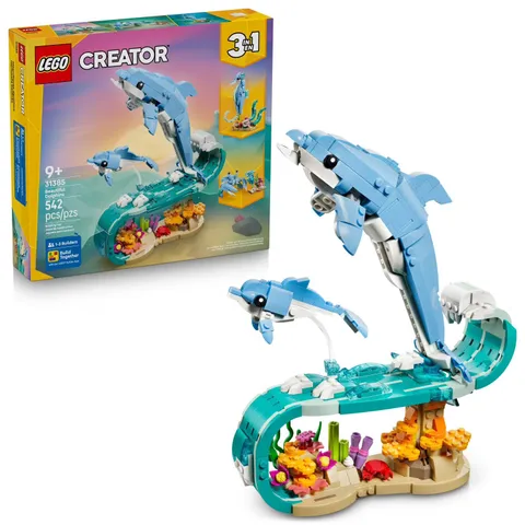LEGO Creator 3 in 1 Sea Animals: Beautiful Dolphins Building Set, 542 Pieces