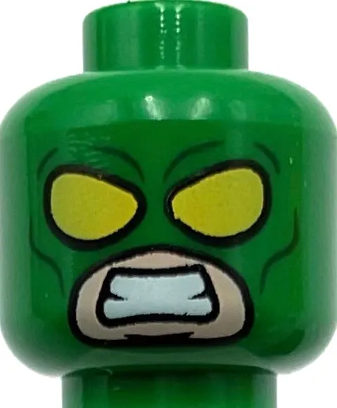Lego New Green Minifigure Head Mask with Yellow Eyes and Bared Teeth Part