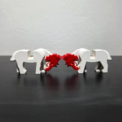 Lot Of 2 LEGO White Horse Mini Figures With Red Dragon Masks