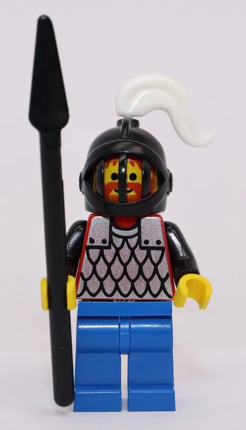 LEGO Castle Scale Mail Red Minifigure Black Grille Helmet White Plume cas067