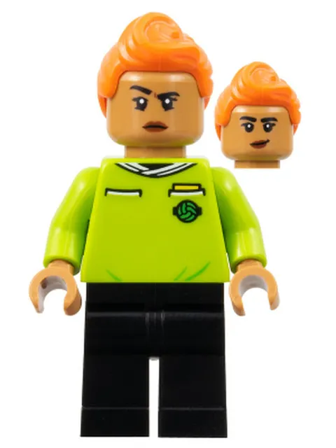 Soccer Referee - Orange Hair, Lime Jersey, Black Legs - Used LEGO