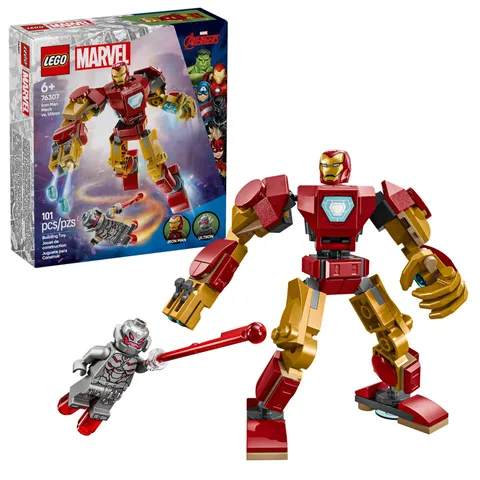 LEGO Marvel Iron Man Mech vs. Ultron Building Toy Set - for Kids, Multicolor
