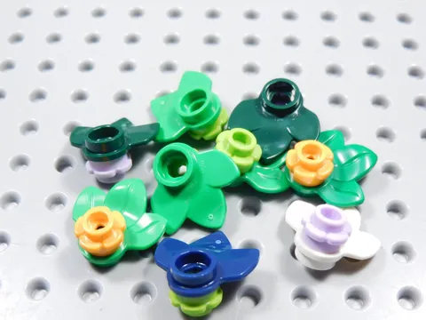 LEGO Lot of 9 Plant Leaves w/ Flowers Green Orange White Lilac Minifig BV