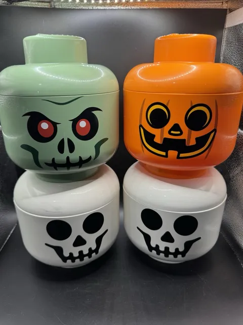 LEGO Halloween Skeleton Pumpkin Storage Head Bin Lot of 4 Room Copenhagen