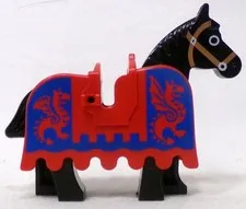 LEGO Castle Black Horse with Red Ruffled Edge Horse Barding With Dragons