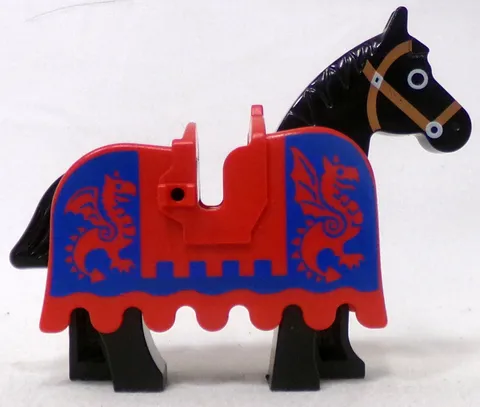 LEGO Castle Black Horse with Red Ruffled Edge Horse Barding With Dragons