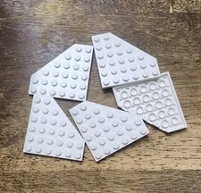LEGO White Wedge, Plate 6 x 6 Cut Corner.  QTY 5. Part No. 6106.