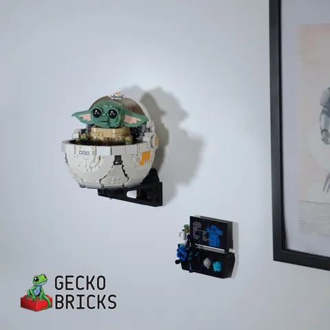 3D Printed Wall Mount for LEGO® Grogu with Hover Pram (Set 75318) - Gecko Bricks