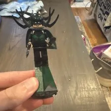 LEGO Hela Minifigure w/ Horned Helmet, Set of Hair Cape, Weapons, & Stand 