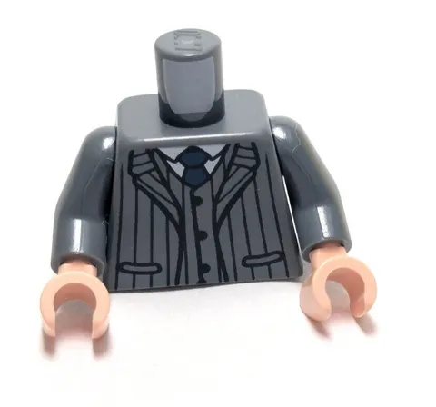 Lego - Minifigure Torso - Dark Grey, Striped Suit, Tie, Light Skin