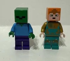 Lego Minecraft Alex & Zombie Minifigure 2 Pc Loose Swamp Adventure 21240