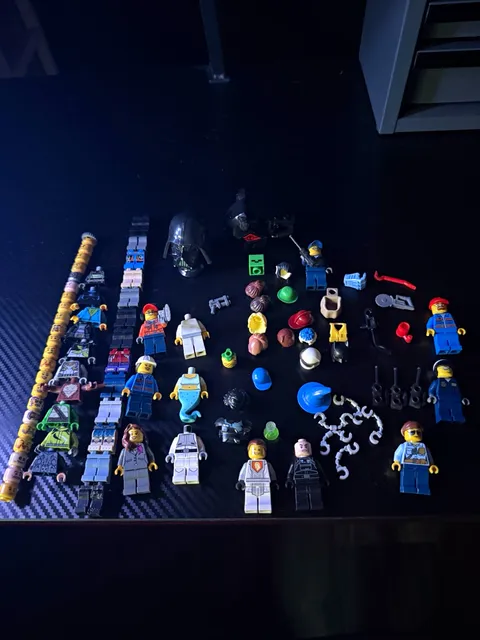 LEGO Minifigures Mixed Lot w/ Parts & Accessories Hats Helmets Heads Tools
