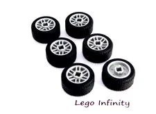 6 LEGO Tire / Tyre 21 x 9.9 Wheel, with Light Bluish Grey Rim (11208) - 6 Pieces
