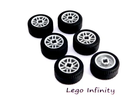 6 LEGO Tire / Tyre 21 x 9.9 Wheel, with Light Bluish Grey Rim (11208) - 6 Pieces