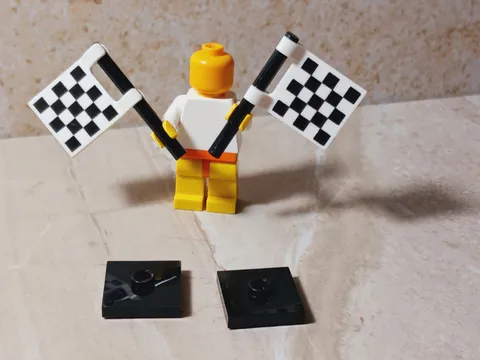 New LEGO Racing Flags Lot of 2 with Stands Checkered Car Bugatti Rally Black Whi