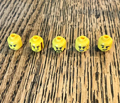LEGO Minifigure Heads Lot of 5 Yellow Printed Assorted Facial Expressions