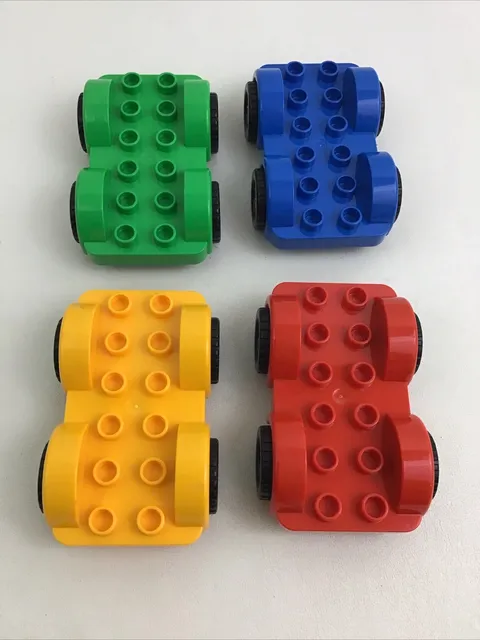 Lego Duplo Lot Car Base Vehicle Toy Parts 4 Pieces Red Blue Yellow Green