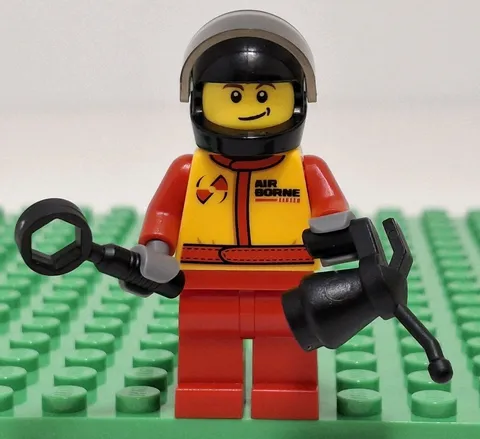 Lego Monster Truck Driver Minifigure With Race Suit Helmet Oil Can & Wrench Tool