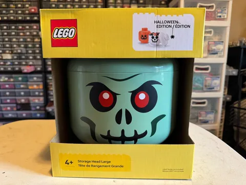 LEGO Green Skeleton Zombie Storage Head Container Large Halloween Decor
