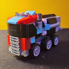 LEGO Custom 6-Wheel Truck Vehicle Build Assembled Model Black/Red/Blue Plastic