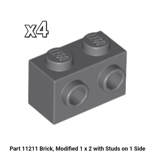 11211 LEGO NEW Parts (x4) Brick Modified 1x2 w/ Side Studs DARK BLUISH GRAY