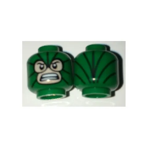 LEGO - Minifig, Head Green Balaclava w/ Bared Teeth and Black Lines Pattern 