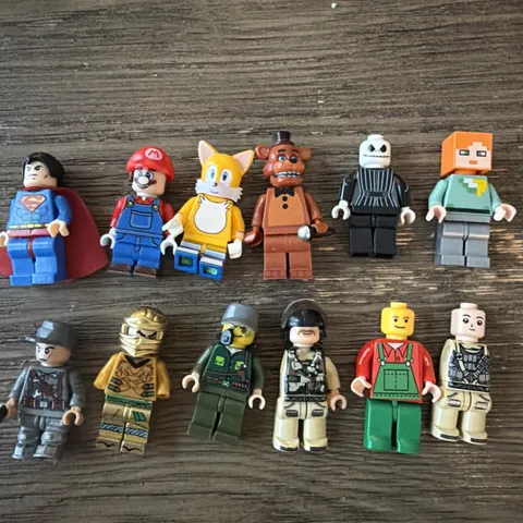 LOT OF (12)LEGO FIGURES Super Man Mario Sonic Freddy Fazbear Jack Minecraft