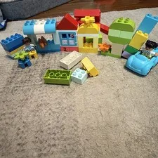 LEGO DUPLO House Family Playset Lot Car Figures Trees Bread Building 