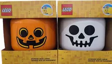 LEGO 2 LARGE Storage Heads Skeleton Pumpkin Jack o'Lantern Halloween 4032 NEW