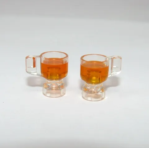 2 Lego Beer Mug Utensil Stein / Cup with Trans Orange Drink Minifig Glass