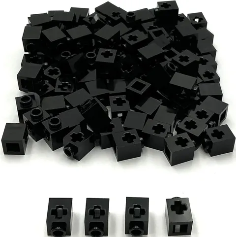 Lego 100 New Black Technic Bricks Building Blocks 1 x 1 with Axle Hole Parts