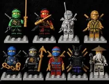 LEGO NINJAGO Minifigure Lot of 9 Ninja Minifigures w/ Weapons & Display Case