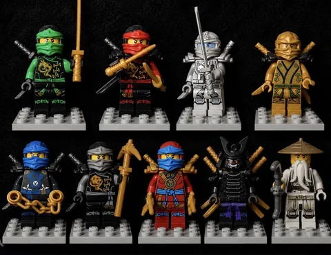 LEGO NINJAGO Minifigure Lot of 9 Ninja Minifigures w/ Weapons & Display Case