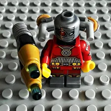 LEGO Minifigure - Red Torso Gray Head w/ Gray Helmet & Blaster Tool Accessory