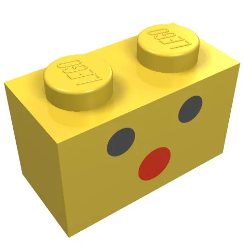 3x LEGO® Part 3004p51 - Brick 1 x 2 with Black Dot Eyes and Red Dot Mouth